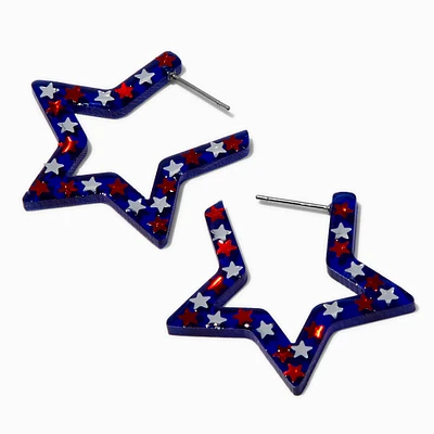 Red, White, & Blue Star Hoop Earrings