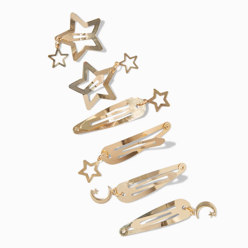 Gold Celestial Snap Hair Clips - 6 Pack