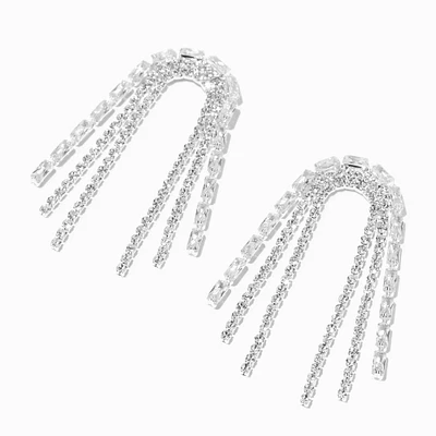 Silver Rhinestone 2.5" Horse Tail Fringe Drop Earrings