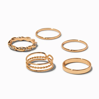 Gold-tone Twisted Rings - 5 Pack