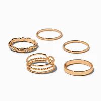 Gold-tone Twisted Rings - 5 Pack