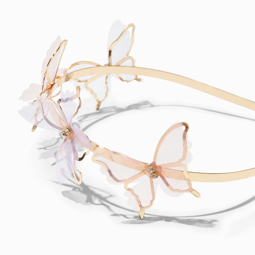 Gold Organza Butterfly Metal Headband