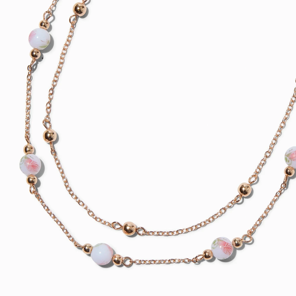 Gold-tone Rose Beaded Multi-Strand Necklace