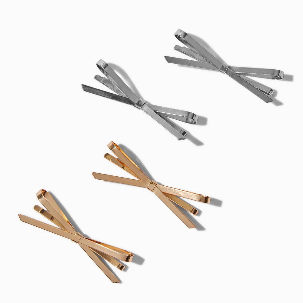 Mixed Metal Metal Hair Bow Pins - 4 Pack