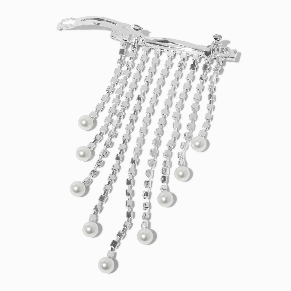 Silver-tone Pearl & Crystal Fringe Hair Clip