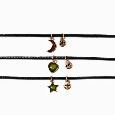 Best Friends Mood Icon Pendant Black Cord Necklaces - 3 Pack
