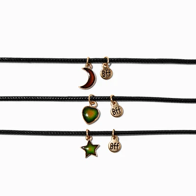 Best Friends Mood Icon Pendant Black Cord Necklaces - 3 Pack