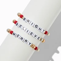 Claire's Club Holiday Bead Word Stretch Bracelets - 3 Pack