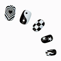 Black & White Y2K Medium Oval Vegan Faux Nail Set - 24 Pack