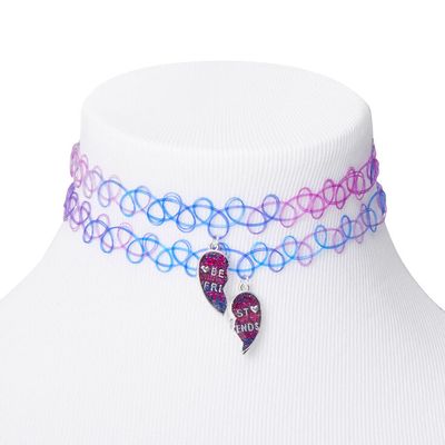 Best Friends Purple & Blue Heart Tattoo Choker Necklaces - 2 Pack