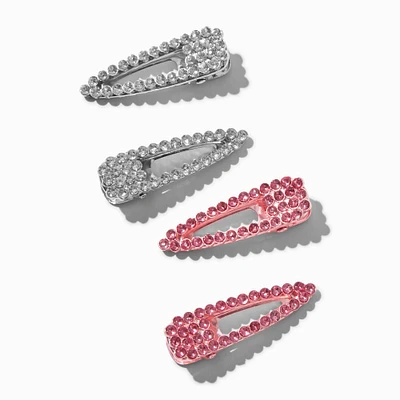 Claire's Club Pink & Silver Stone Snap Hair Clips - 4 Pack