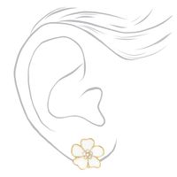 Embellished White Flower Clip-On Earrings