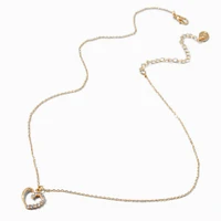 Half Cubic Zirconia Heart Gold-tone Pendant Necklace