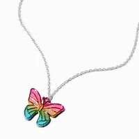 Silver-tone Anodized Rainbow Butterfly Pendant Necklace