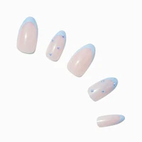 Blue Chrome French Tip Bling Stiletto Vegan Faux Nail Set - 24 Pack