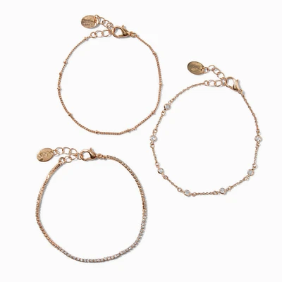 Gold-tone Cubic Zirconia Confetti Chain Bracelets - 3 Pack