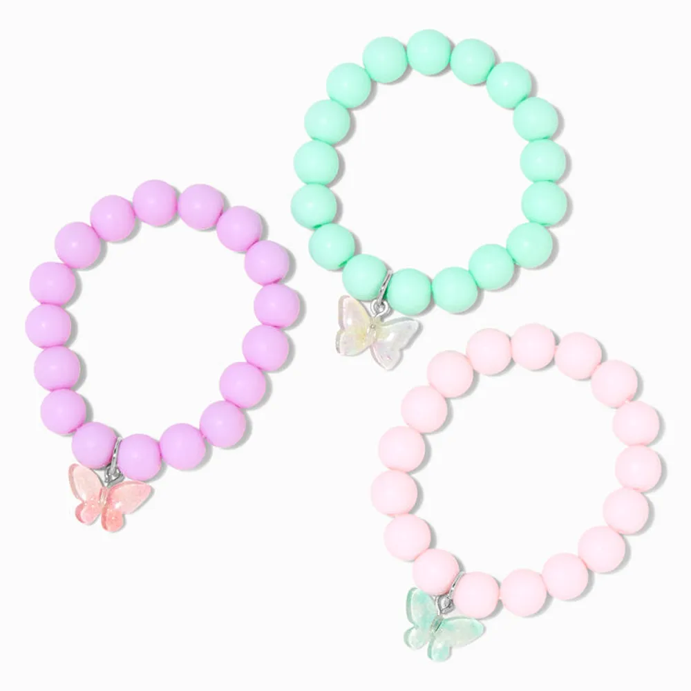 Claire's Club Butterfly Matte Beaded Stretch Bracelets - 3 Pack