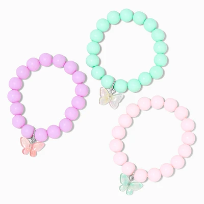Claire's Club Butterfly Matte Beaded Stretch Bracelets - 3 Pack