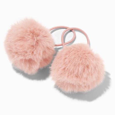 Pink Blush Faux Fur Pom Pom Hair Ties - 2 Pack