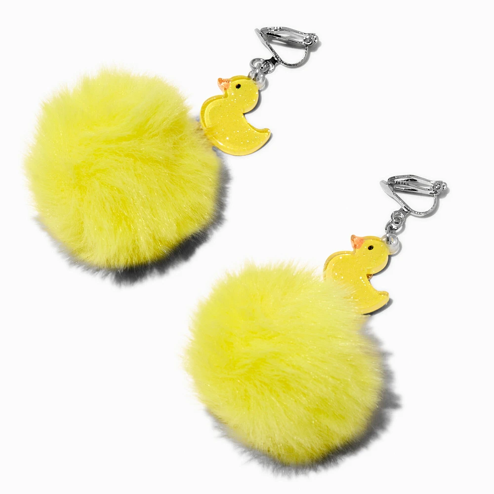 Rubber Ducky Pom Pom Clip-On Drop Earrings