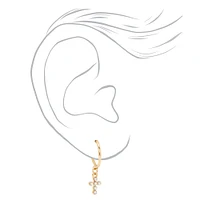 Gold Crystal Cross & Heart Mixed Earrings Set - 9 Pack