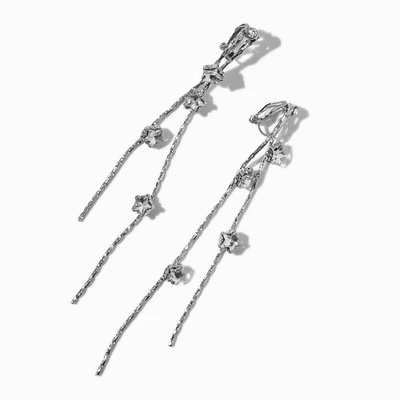 Silver-tone Star Linear 3" Clip-On Drop Earrings