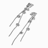 Silver-tone Star Linear 3" Clip-On Drop Earrings