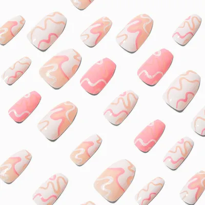 Nude Swirl Coffin Vegan Faux Nail Set - 24 Pack