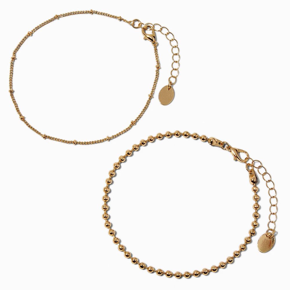 Gold-tone Ball Chain Anklets - 2 Pack