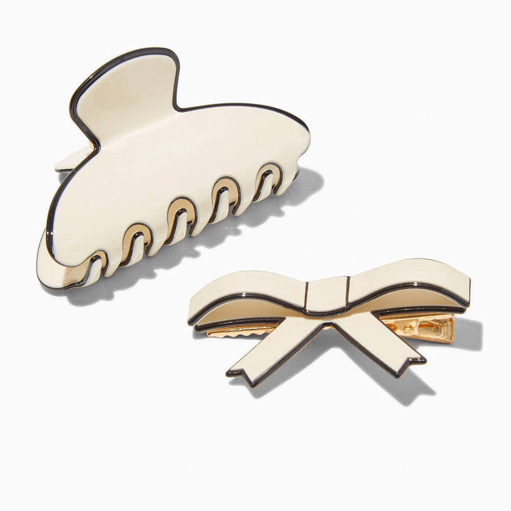 Black & Cream Bow Hair Claws - 2 Pack