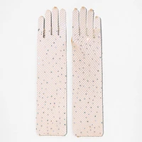 Tan Rhinestone Long Fishnet Gloves