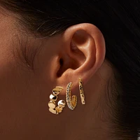 Gold-tone Textured Hoop Earring Stackables Set - 3 Pack