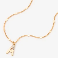 Gold Half Stone Initial Pendant Necklace - A