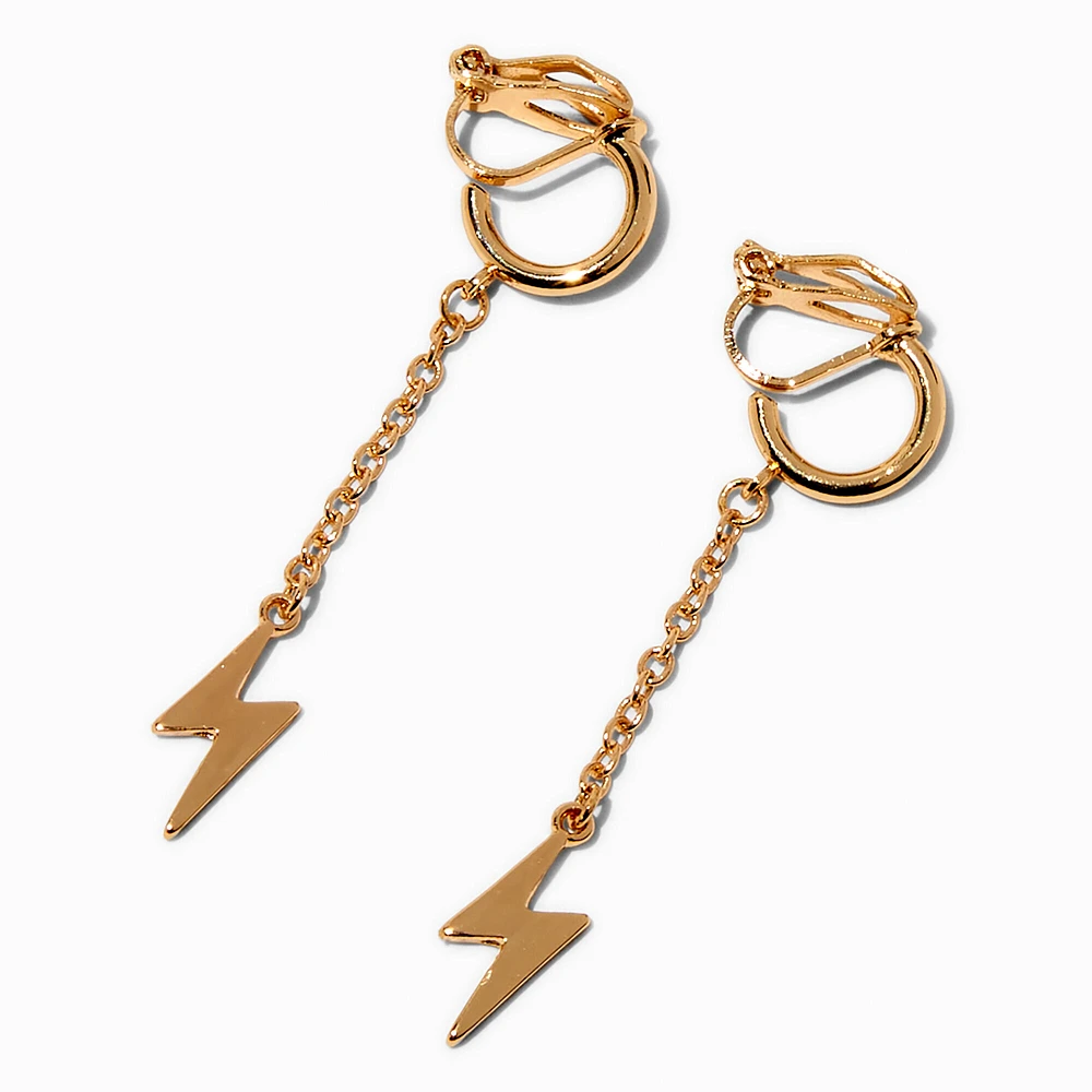 Gold-tone Lightning Linear Clip-On Drop Earrings