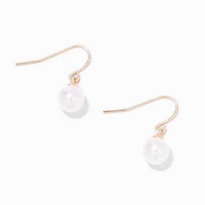 White Pearl 0.5" Gold-tone Drop Earrings