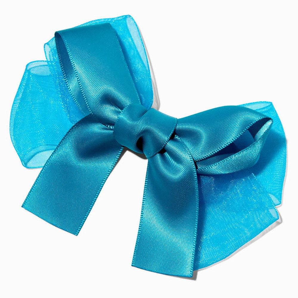 Claire's Club Teal Satin Chiffon Bow Hair Clip