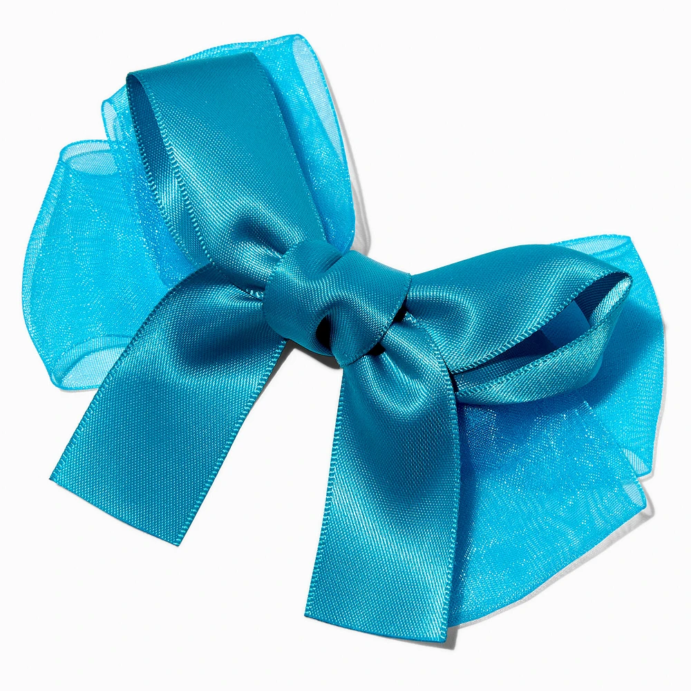 Claire's Club Teal Satin Chiffon Hair Bow Clip