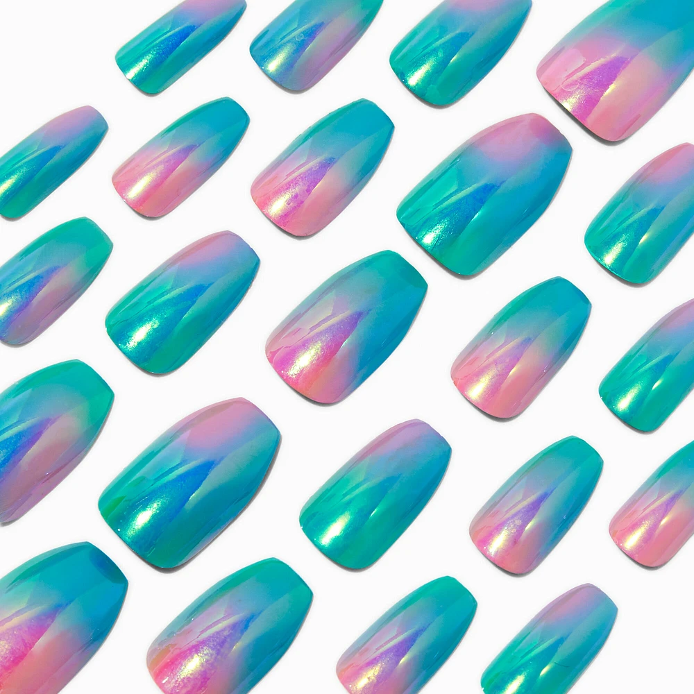 Mermaid Chrome Coffin Vegan Faux Nail Set - 24 Pack