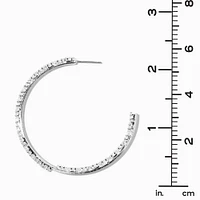 Silver Cubic Zirconia Baguette 50MM Hoop Earrings