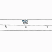 Blue Crystal Butterfly Silver-tone Choker Necklaces - 3 Pack