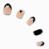 Black & White Hearts Round Vegan Press On Faux Nail Set - 24 Pack