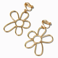 Gold Daisy Outline 1" Clip-On Drop Earrings