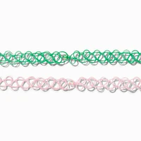 Best Friends Pink & Green Flocked Frog Tattoo Choker Necklaces - 2 Pack