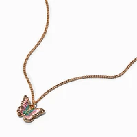 Gold-tone Crystal Enamel Butterfly Pendant Necklace