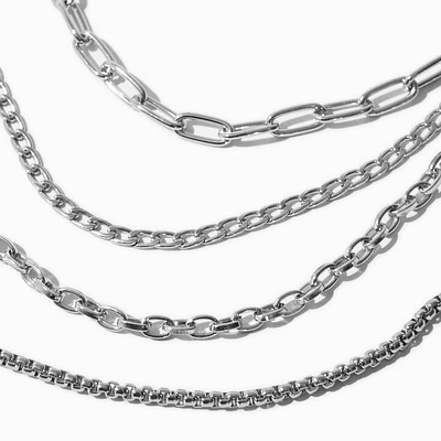 Rhodium Silver-tone Mixed Chain Multi-Strand Necklace