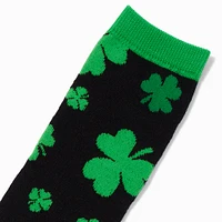 St. Patrick's Day Shamrock Black Crew Socks