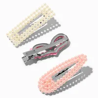 Claire's Club Pearl Heart Barrette Hair Clips - 3 Pack