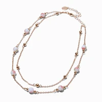 Gold-tone Rose Beaded Multi-Strand Necklace