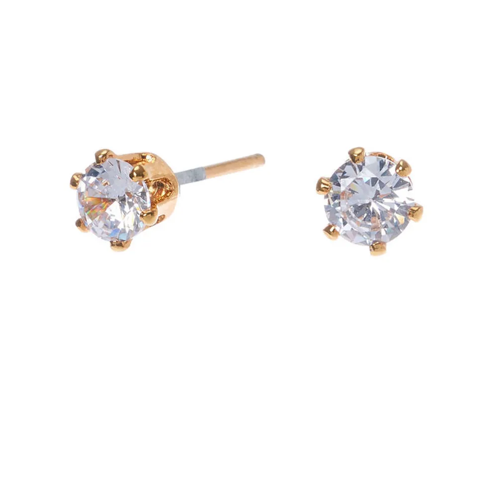 18kt Gold Plated Cubic Zirconia 4MM Round Stud Earrings