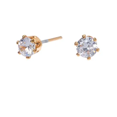 18kt Gold Plated Cubic Zirconia 4MM Round Stud Earrings